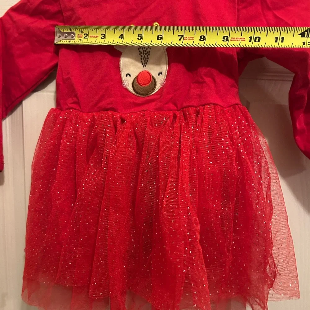 Festive Red long sleeve Tutu Dress with Reindeer Design - size 12-18 months